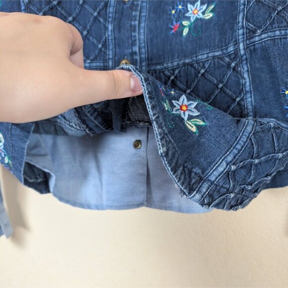 VTG Alfred Dunner Layer Denim Vest/Shirt Button Down sz PM Floral Embroidery - Picture 3 of 8